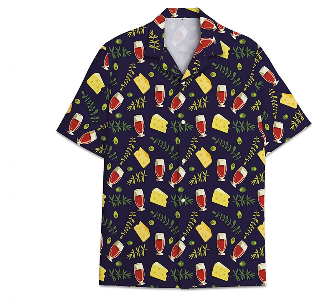 Cheese Wine Funny Beach Shirts Hawai Hawaiian Shirt, Button Up Aloha Shirt For Men, Women