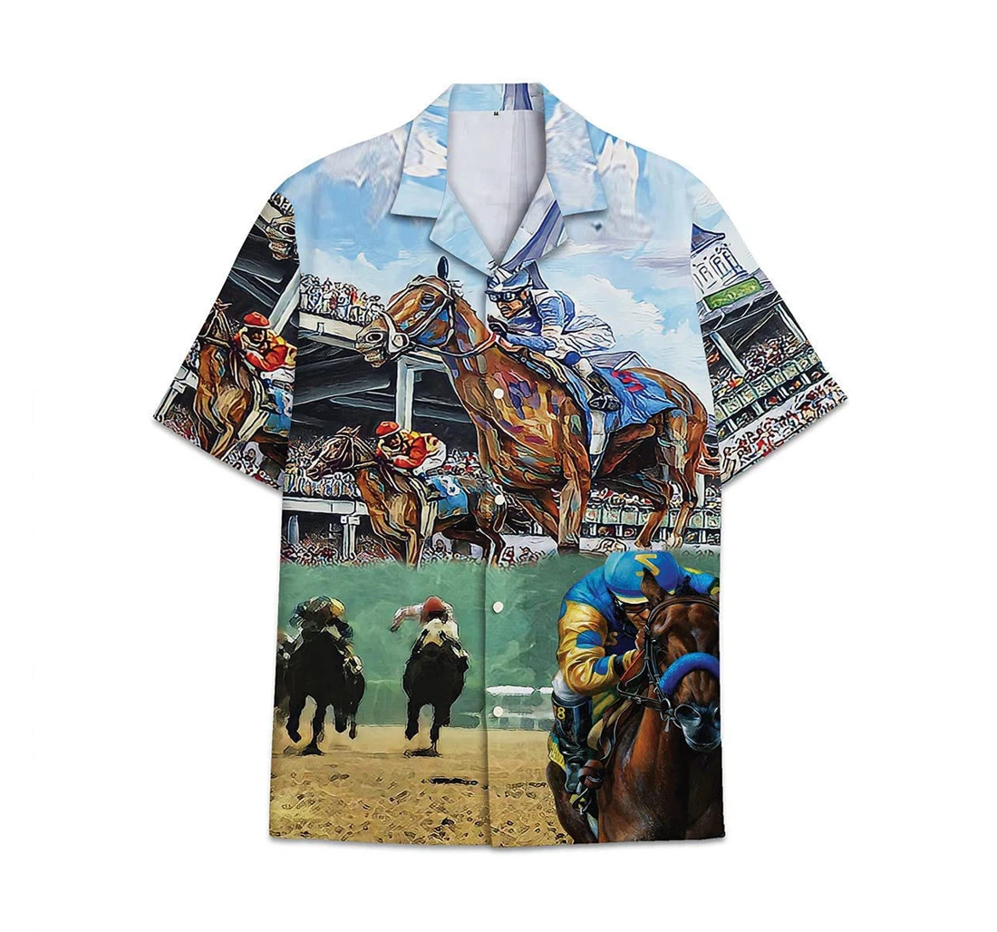 Racing Horse Funny Beach Shirts Hawai Hawaiian Shirt, Button Up Aloha Shirt For Men, Women