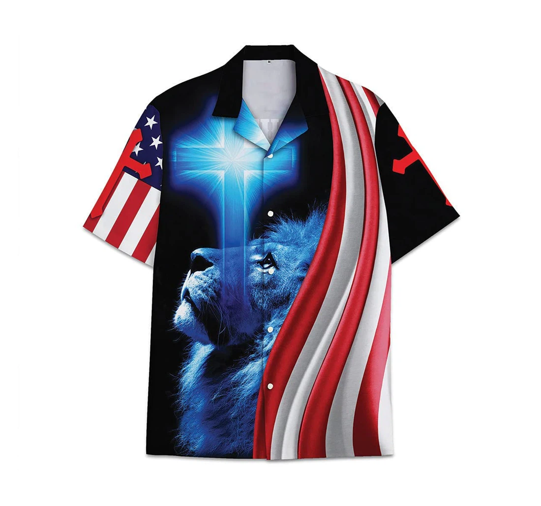 Jesus American Flag Funny Beach Shirts Hawaiian Shirt, Button Up Aloha Shirt For Men, Women