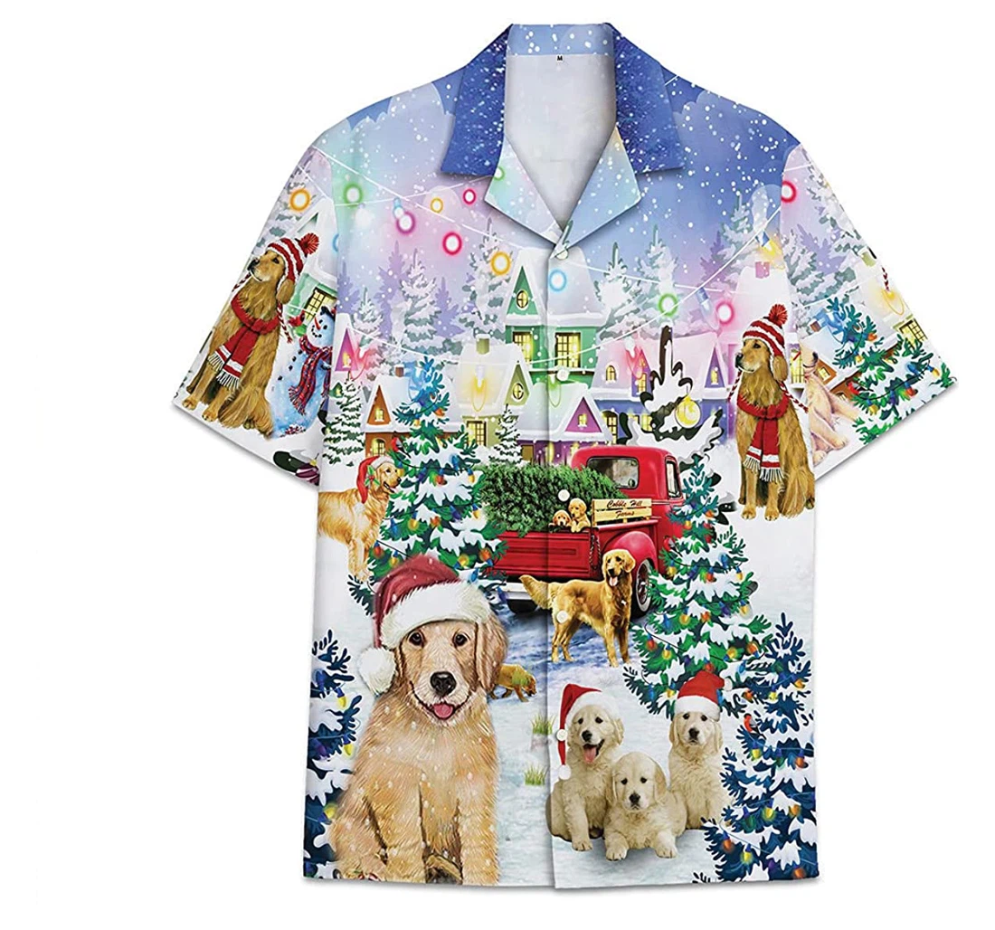 Dog Golden Retriever Christmas Funny Beach Shirts Avic Hawaiian Shirt, Button Up Aloha Shirt For Men, Women