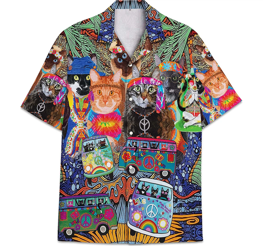 Cat Camping Car Funny Beach Shirts Hawaiian Shirt, Button Up Aloha Shirt For Men, Women