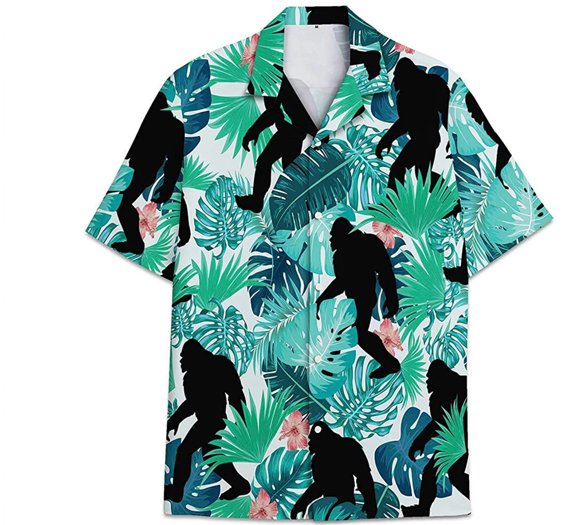 Bigfoot Green Funny Beach Shirts Hawaiian Shirt, Button Up Aloha Shirt For Men, Women