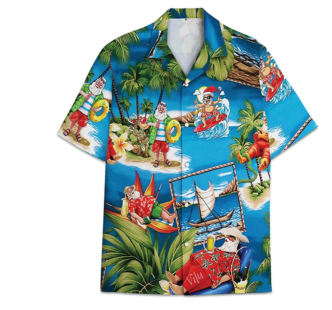 Santa Claus Beach Funny Beach Shirts Avic Hawaiian Shirt, Button Up Aloha Shirt For Men, Women