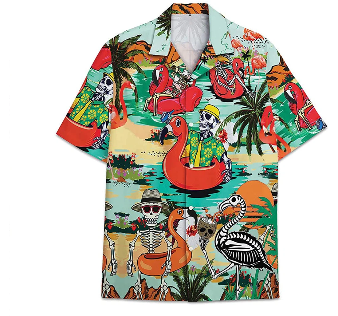 Flamingo Skull Funny Beach Shirts Hawai Hawaiian Shirt, Button Up Aloha Shirt For Men, Women