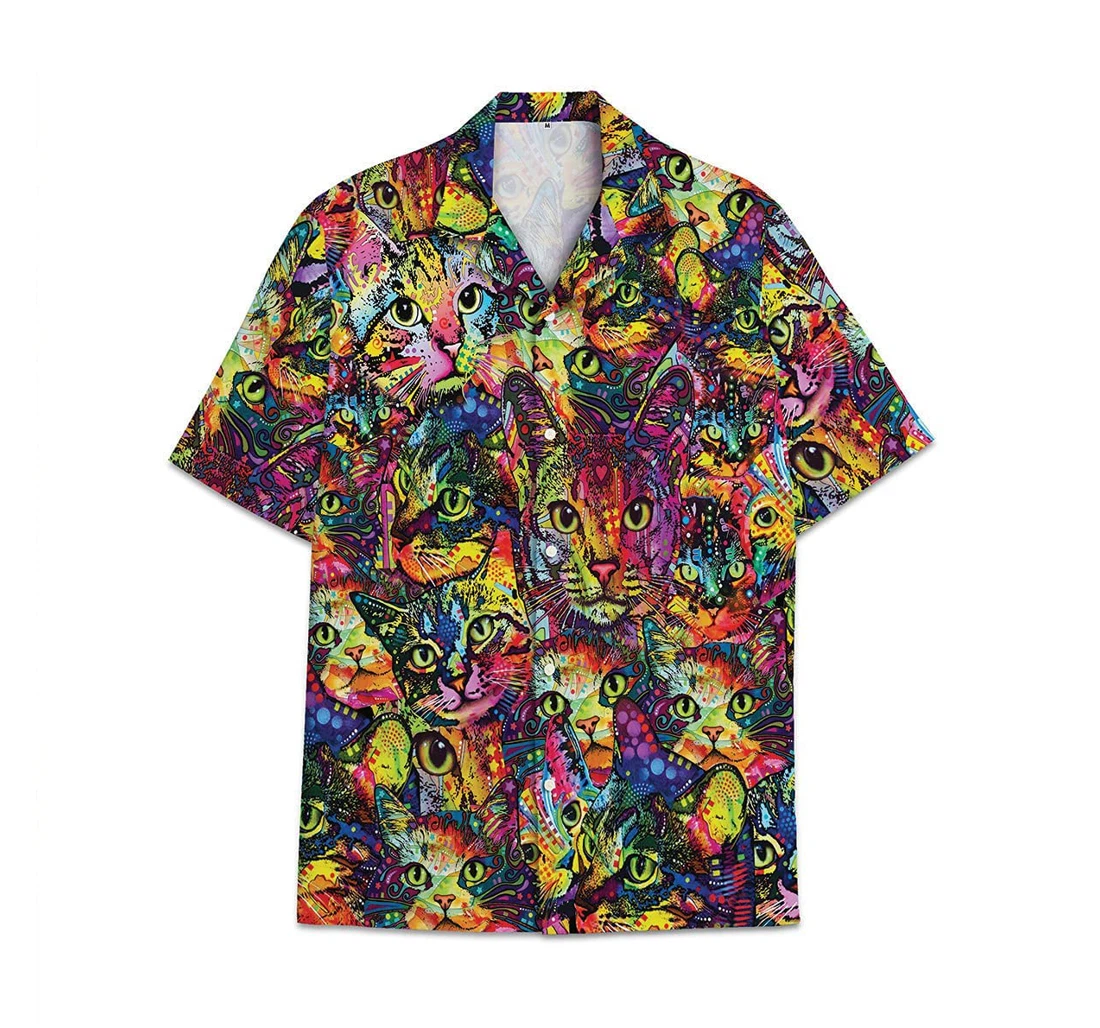 Cat Colorful Funny Beach Shirts Hawai Avic Hawaiian Shirt, Button Up Aloha Shirt For Men, Women