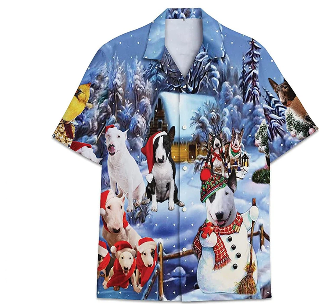 Dog Bull Terrier Christmas Funny Beach Shirts Hawaiian Shirt, Button Up Aloha Shirt For Men, Women