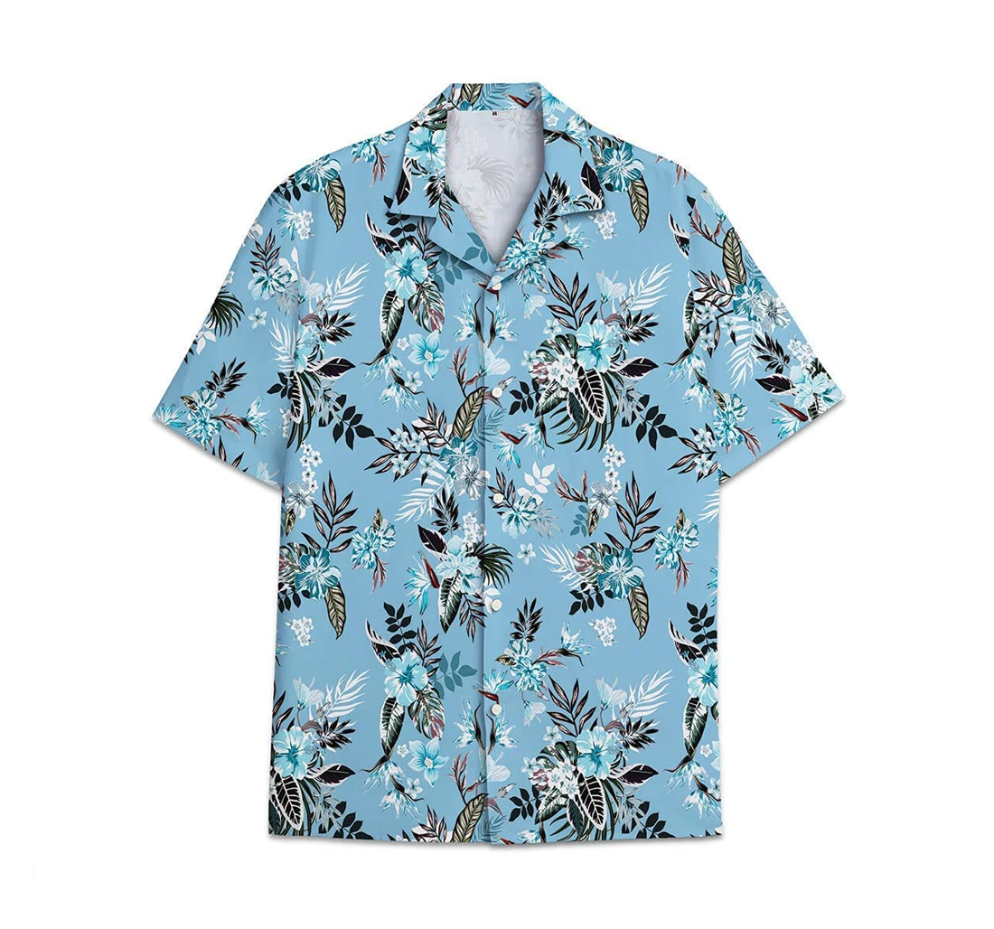 Flower Blue Funny Beach Shirts Avic Hawaiian Shirt, Button Up Aloha Shirt For Men, Women