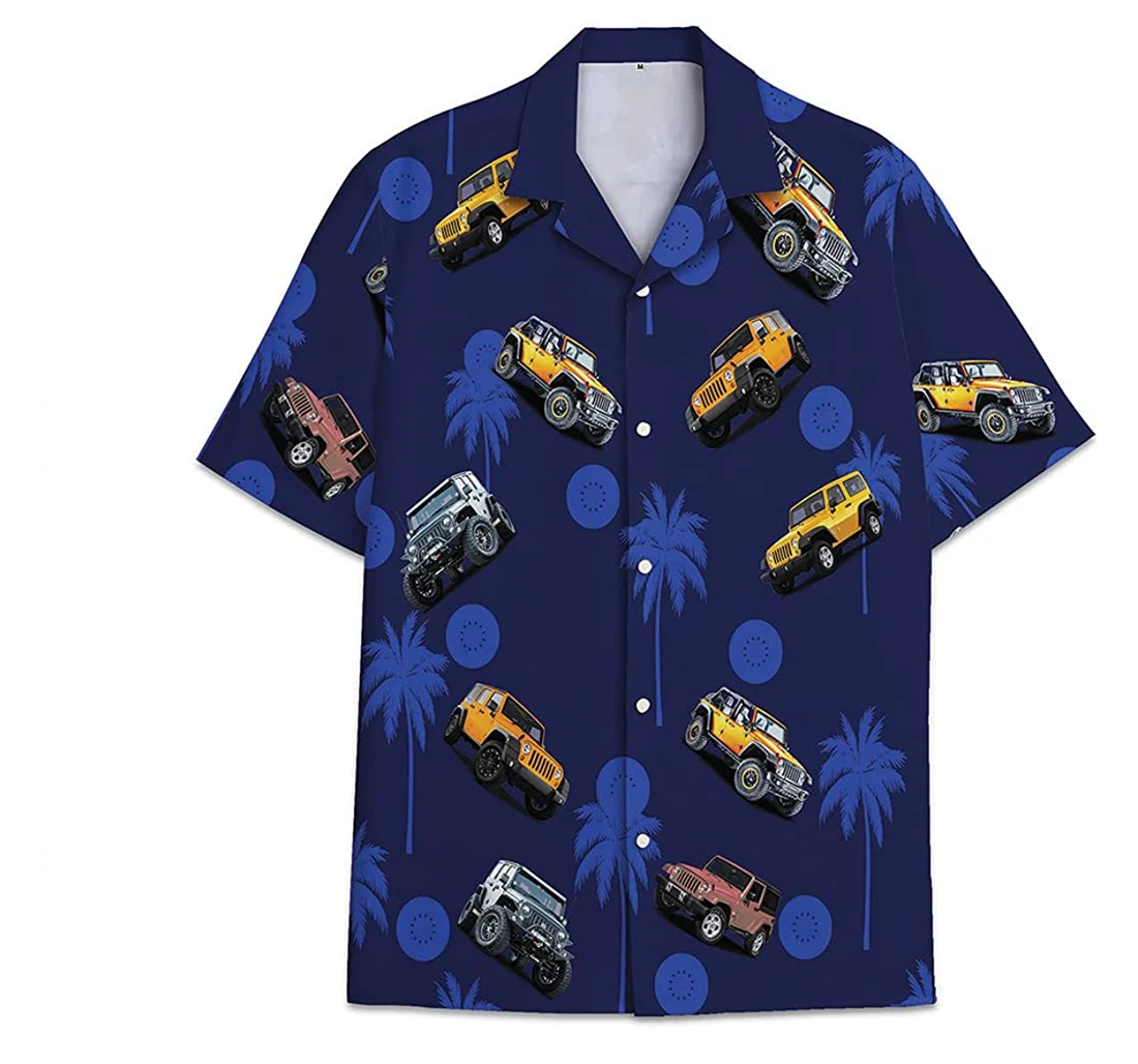 Car Blue Funny Beach Shirts Hawaiian Shirt, Button Up Aloha Shirt For Men, Women