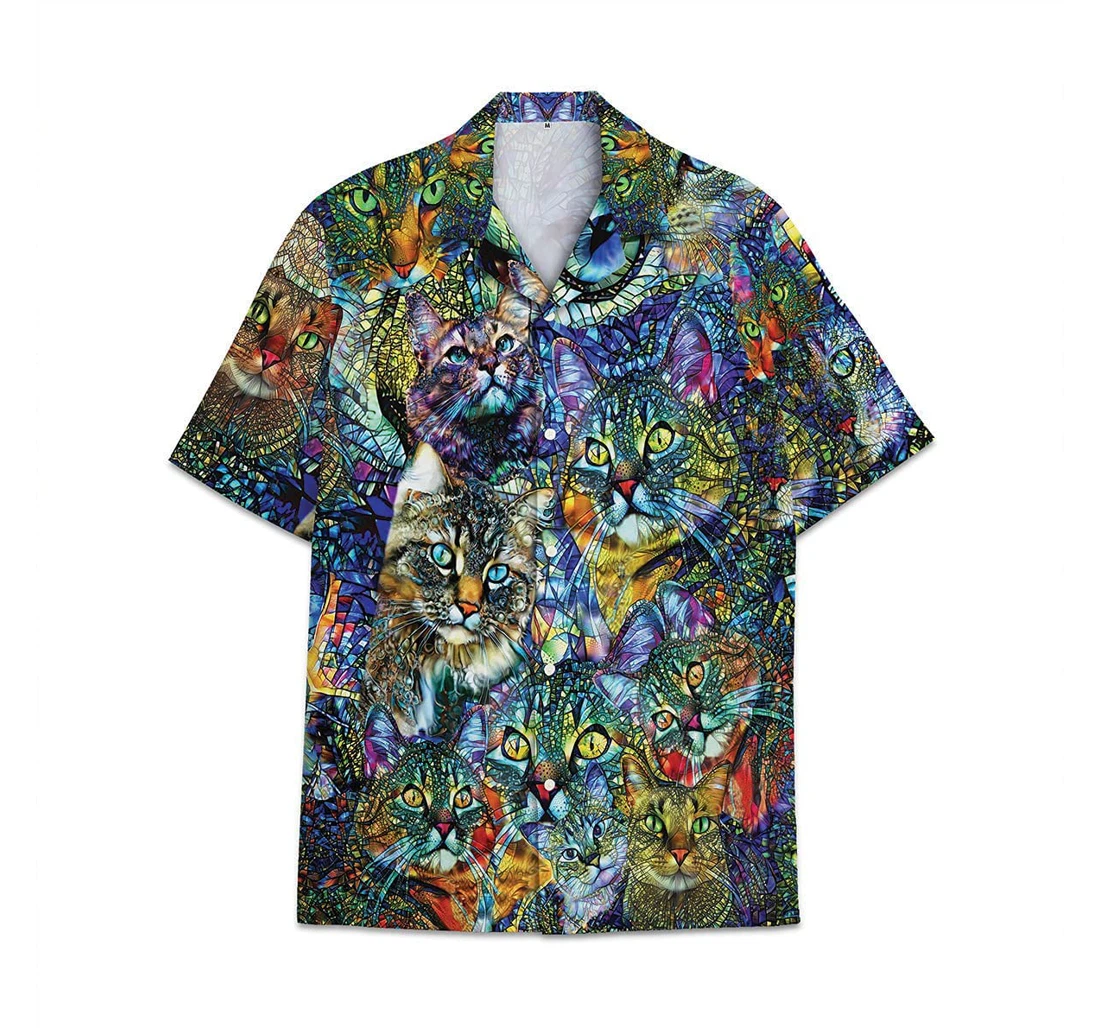 Cat Colorful Funny Beach Shirts Hawai Hawaiian Shirt, Button Up Aloha Shirt For Men, Women