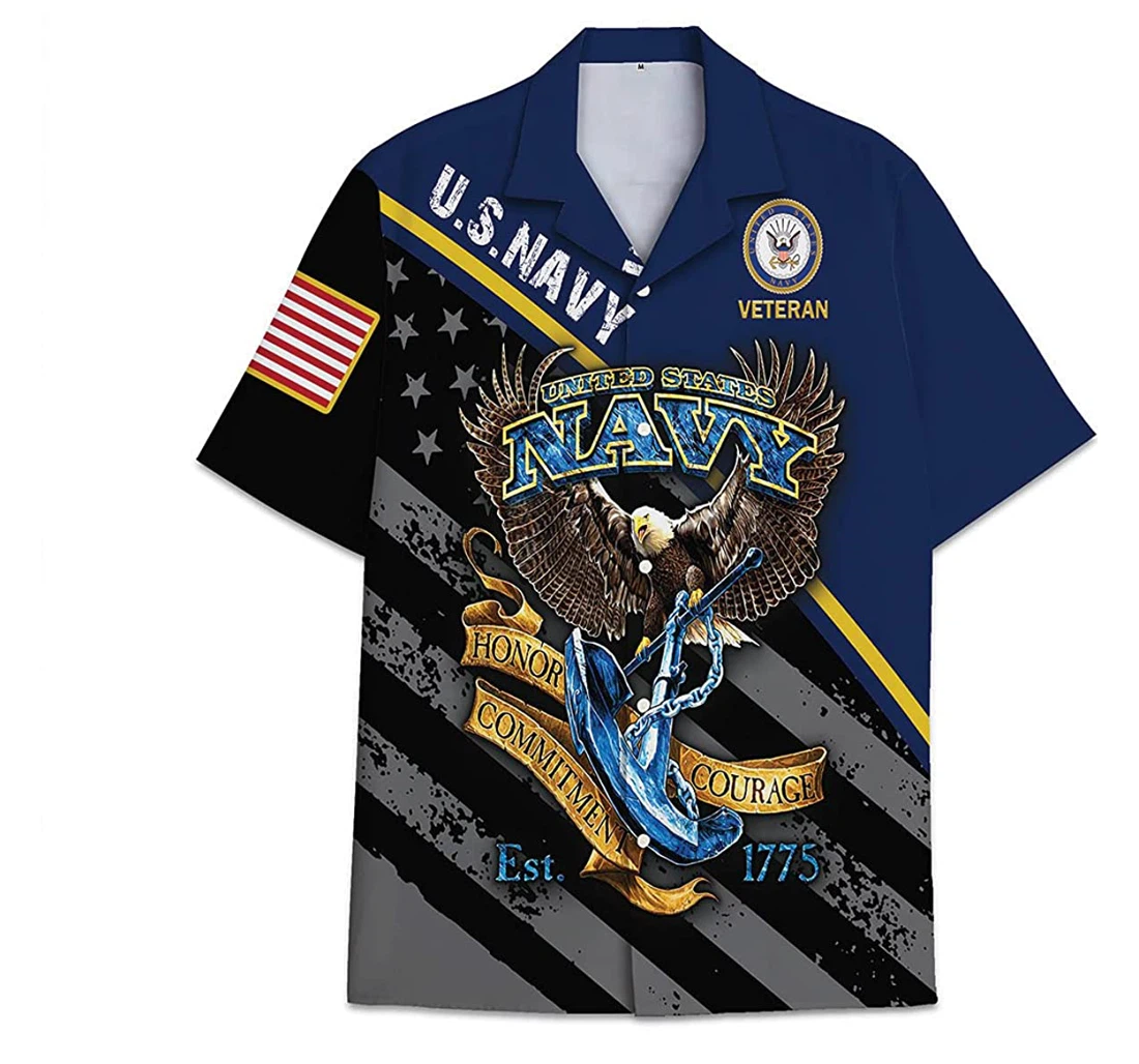 Usnavy Eagle Flag Funny Beach Shirts Avic Hawaiian Shirt, Button Up Aloha Shirt For Men, Women