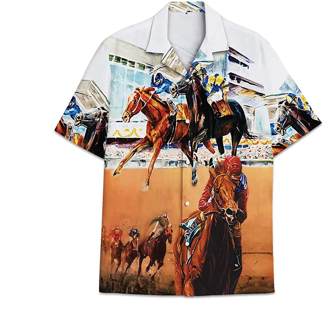 Racing Horse Funny Beach Shirts Hawaiian Shirt, Button Up Aloha Shirt For Men, Women