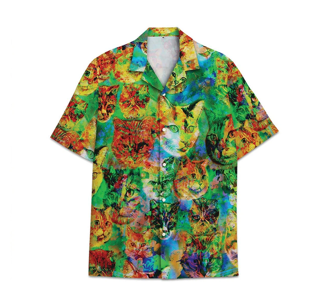 Cat Colorful Funny Beach Shirts Hawai Hawaiian Shirt, Button Up Aloha Shirt For Men, Women