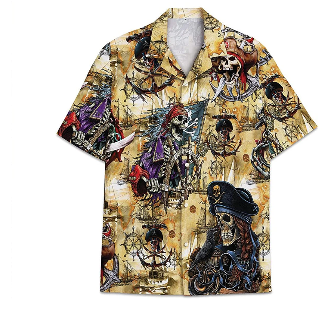 Skull Halloween Funny Beach Shirts Hawaiian Shirt, Button Up Aloha Shirt For Men, Women