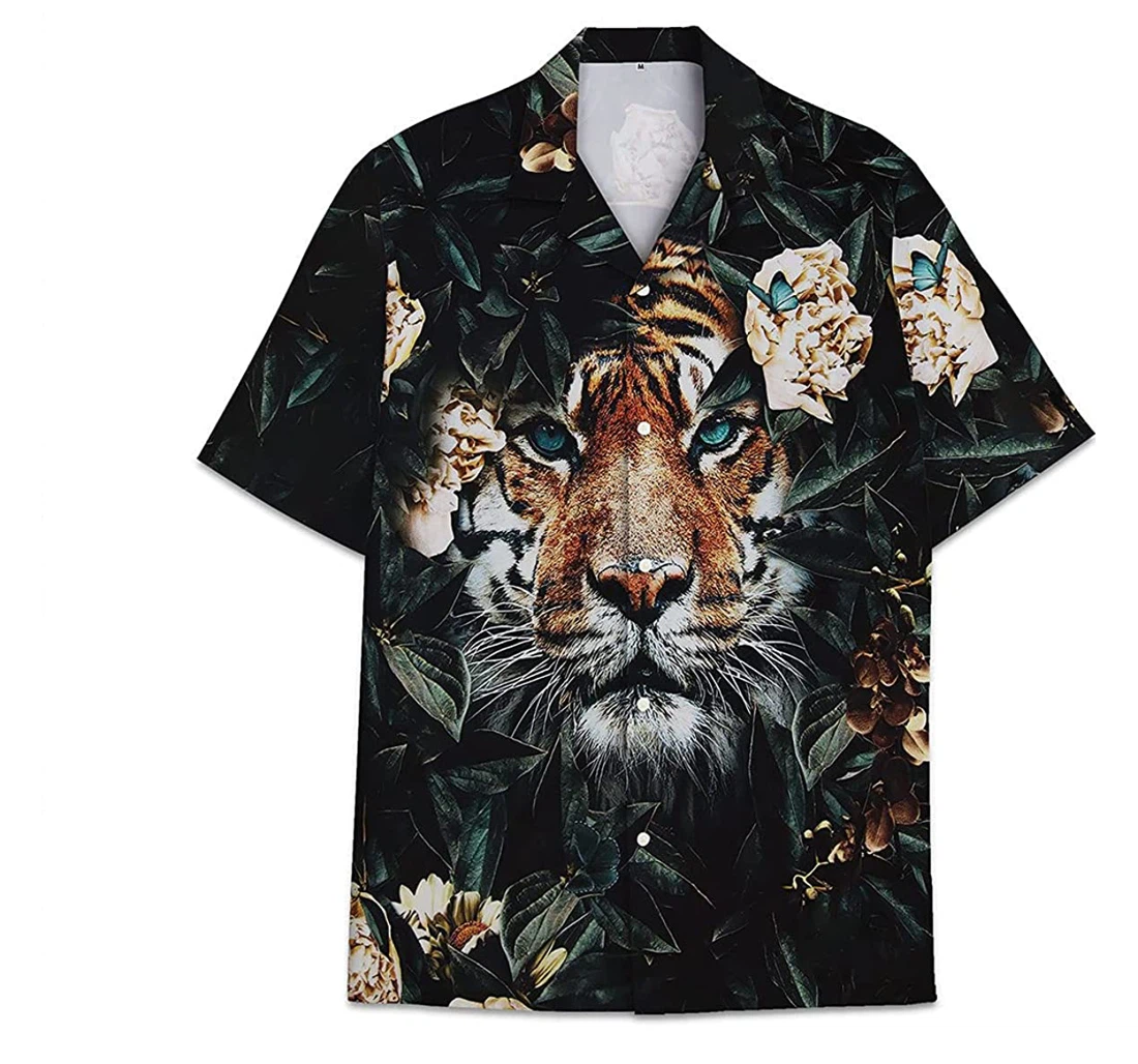 Tiger Flower Funny Beach Shirts Avic Hawaiian Shirt, Button Up Aloha Shirt For Men, Women