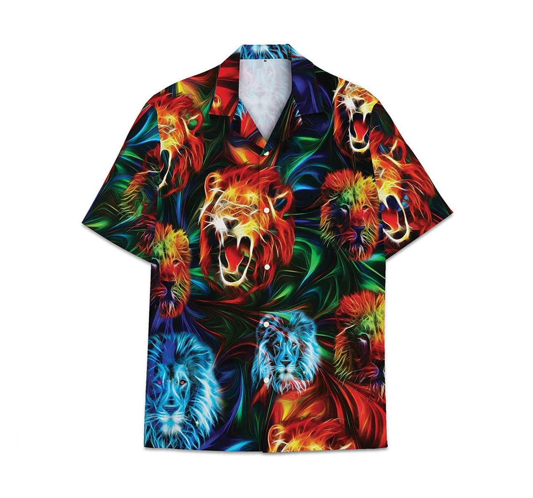 Colorful Lion Funny Beach Shirts Hawai Hawaiian Shirt, Button Up Aloha Shirt For Men, Women