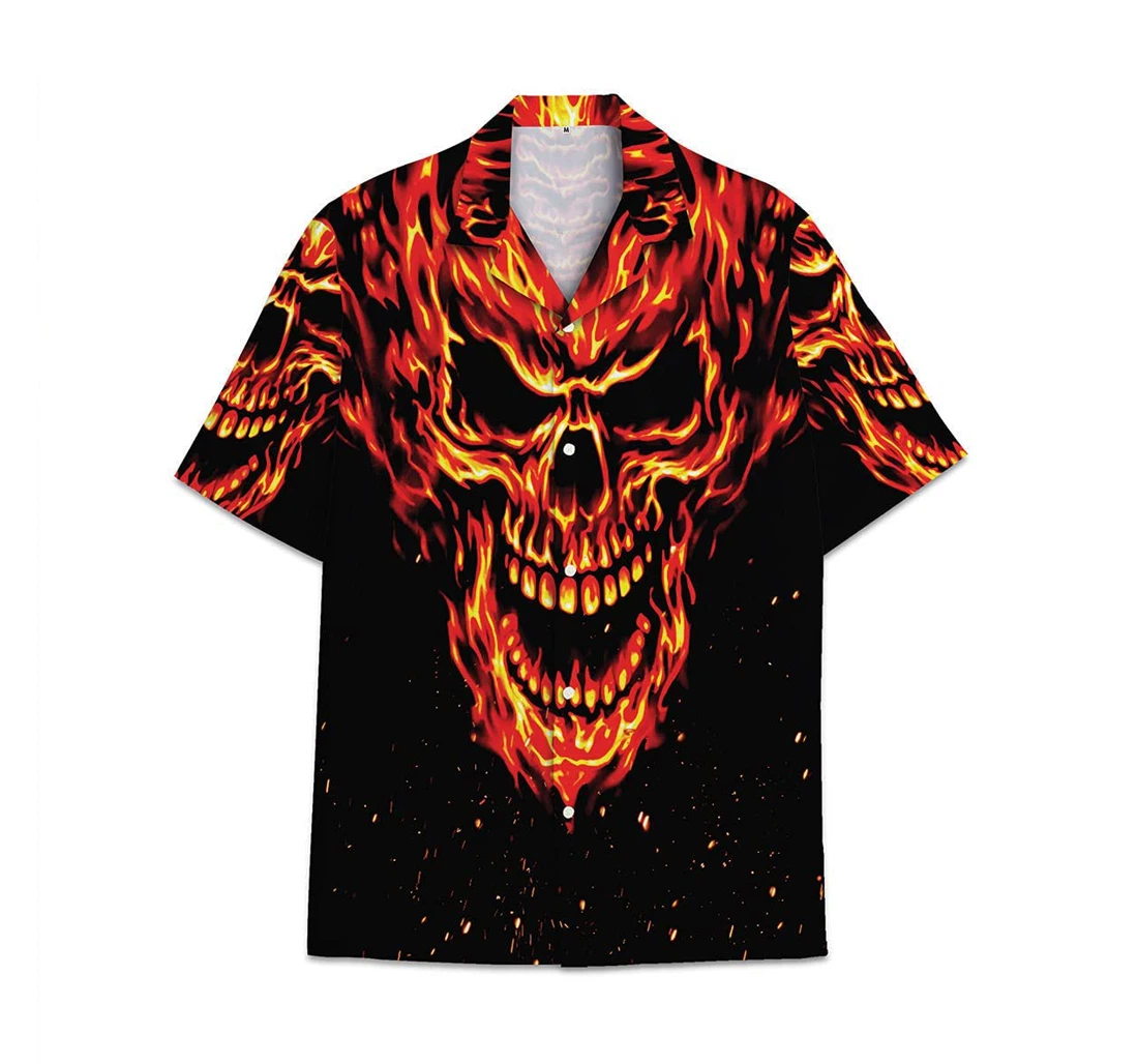 Skull Fire Funny Beach Shirts Hawai Avic Hawaiian Shirt, Button Up Aloha Shirt For Men, Women