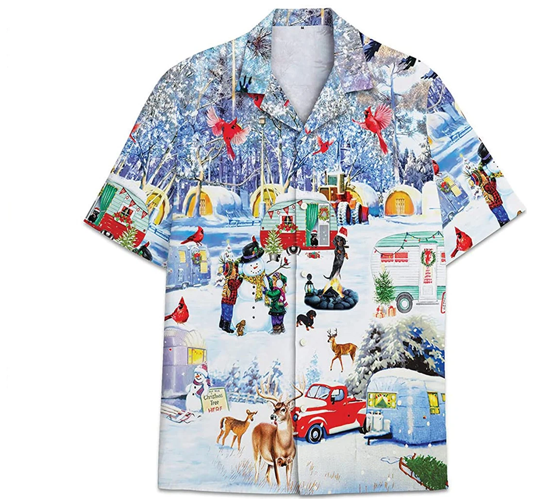 Camping Christmas Snow Funny Beach Shirts Hawaiian Shirt, Button Up Aloha Shirt For Men, Women