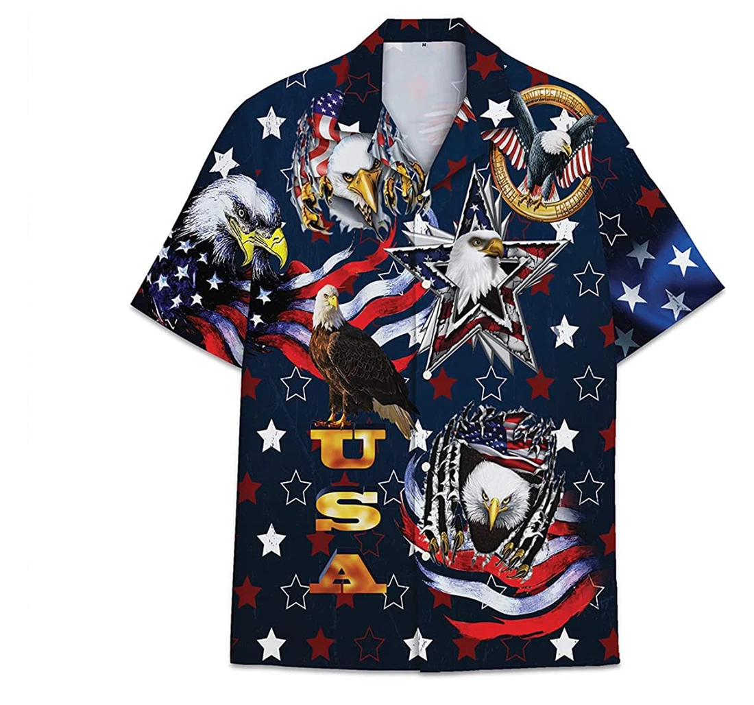 Usa Eagle Flag Funny Beach Shirts Hawaiian Shirt, Button Up Aloha Shirt For Men, Women