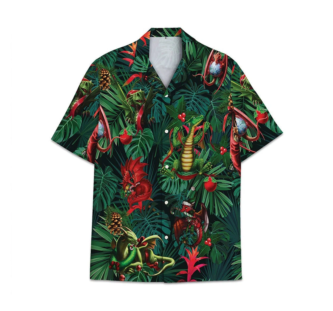 Dragon Christmas Funny Beach Shirts Hawaiian Shirt, Button Up Aloha Shirt For Men, Women