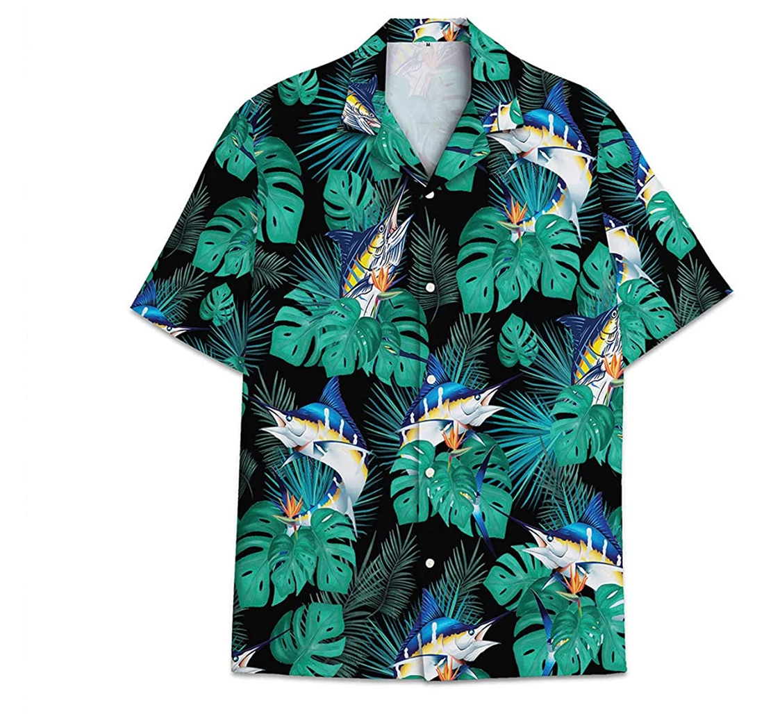 Marlin Fish Funny Beach Shirts Hawaiian Shirt, Button Up Aloha Shirt For Men, Women