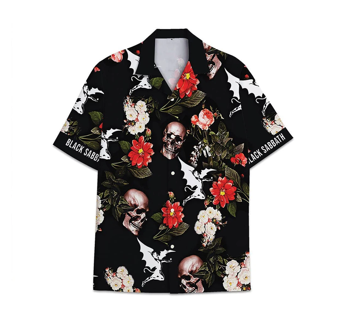 Sabbath Skull Black Flower Funny Beach Shirts Hawaiian Shirt, Button Up Aloha Shirt For Men, Women