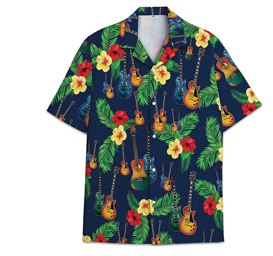 Guitar Flower Funny Beach Shirts Hawai Hawaiian Shirt, Button Up Aloha Shirt For Men, Women
