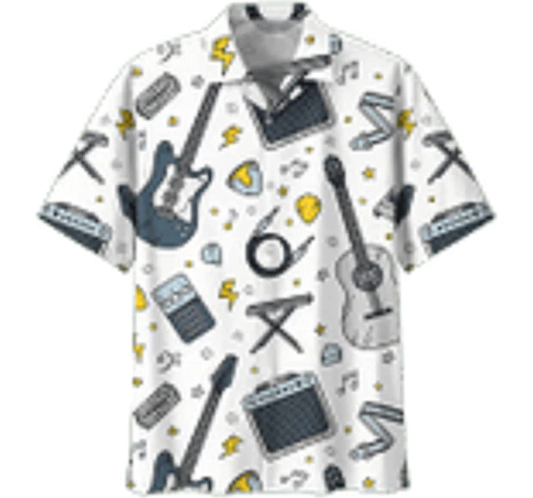 Guitar Accessories Sprinkling Musical Notes White Hawaiian Shirt, Button Up Aloha Shirt For Men, Women