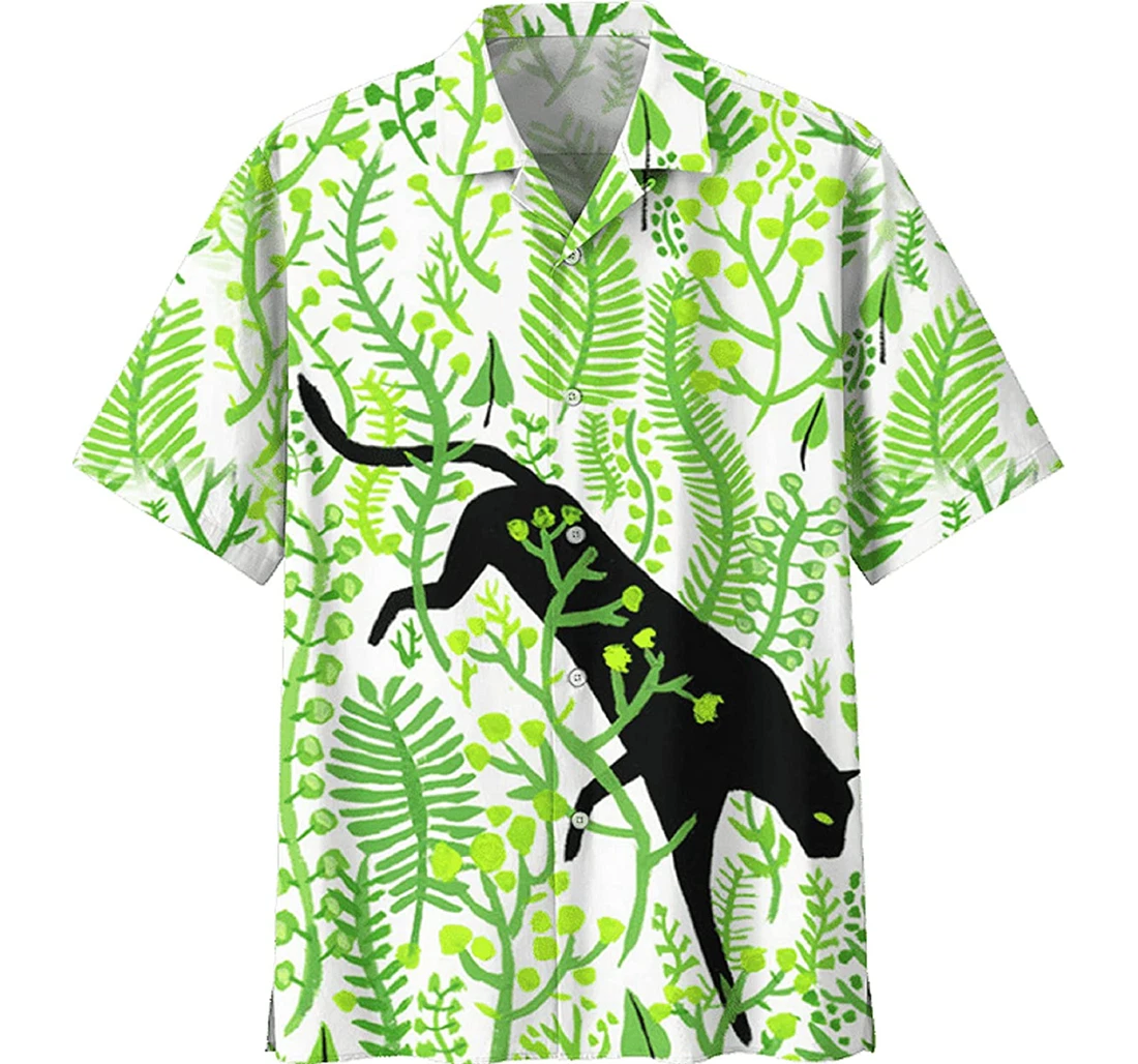 Black Cat And Tree Cat Lover, Gift And Hawaiian Shirt, Button Up Aloha Shirt For Men, Women