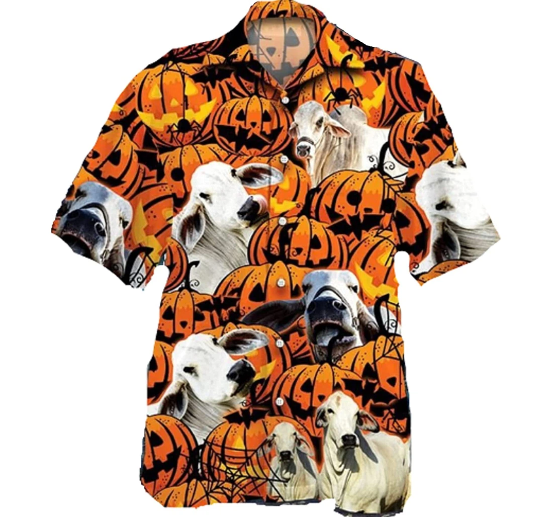 Papillon Dog Lovers Halloween Pumpkin Gifts And White Hawaiian Shirt, Button Up Aloha Shirt For Men, Women