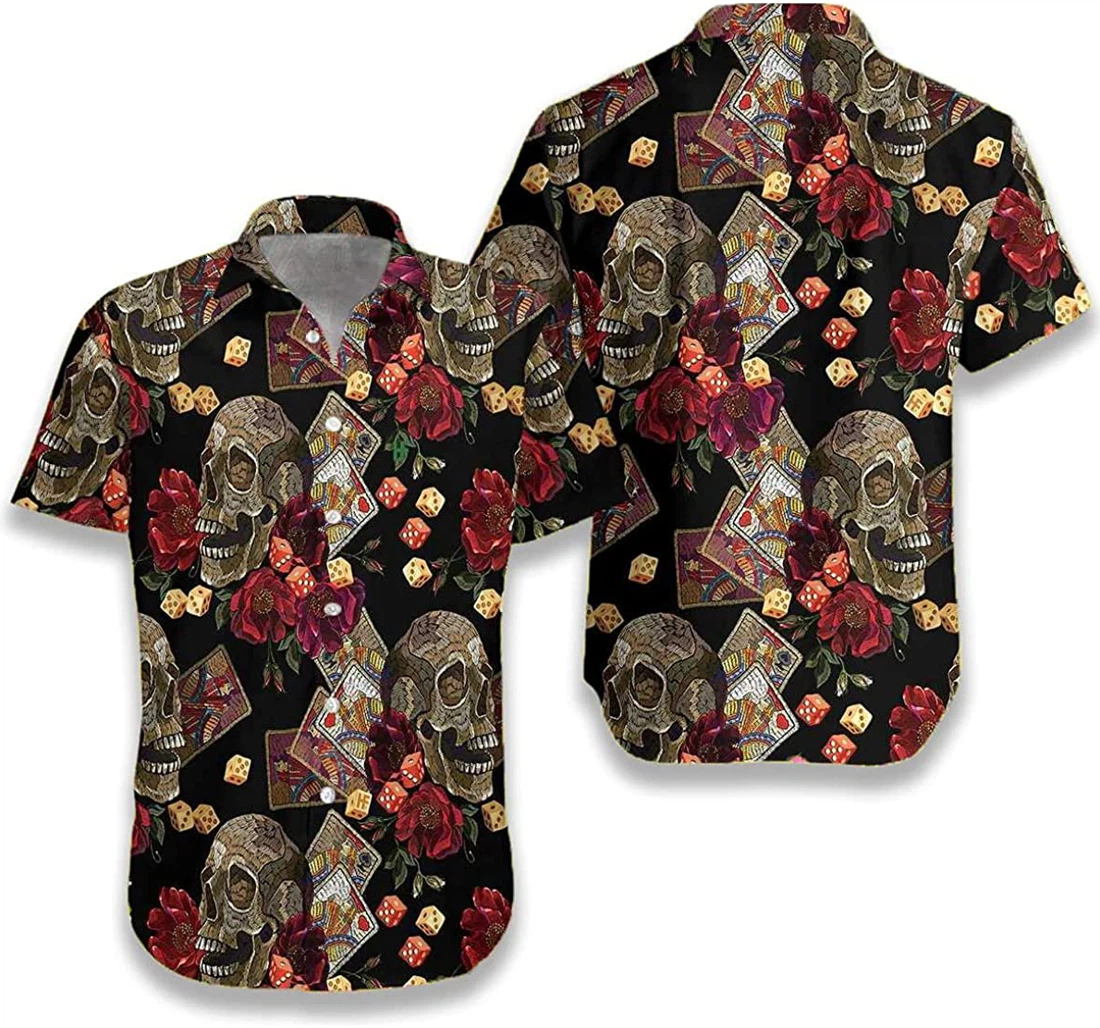 Casino Skull Colorful Gift And White Hawaiian Shirt, Button Up Aloha Shirt For Men, Women