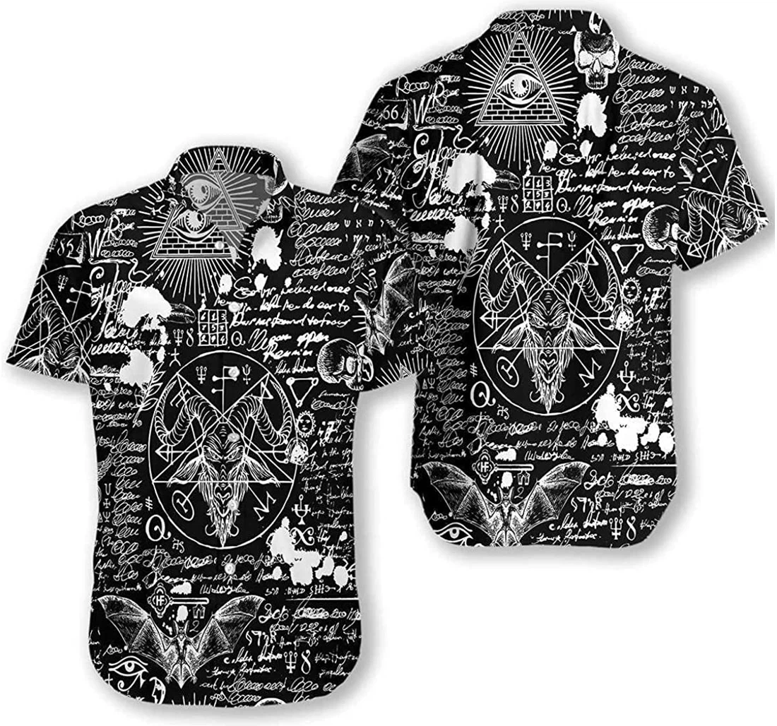 Seamless Occultism Satanic Goth Goat Skull, Gift And White Hawaiian Shirt, Button Up Aloha Shirt For Men, Women