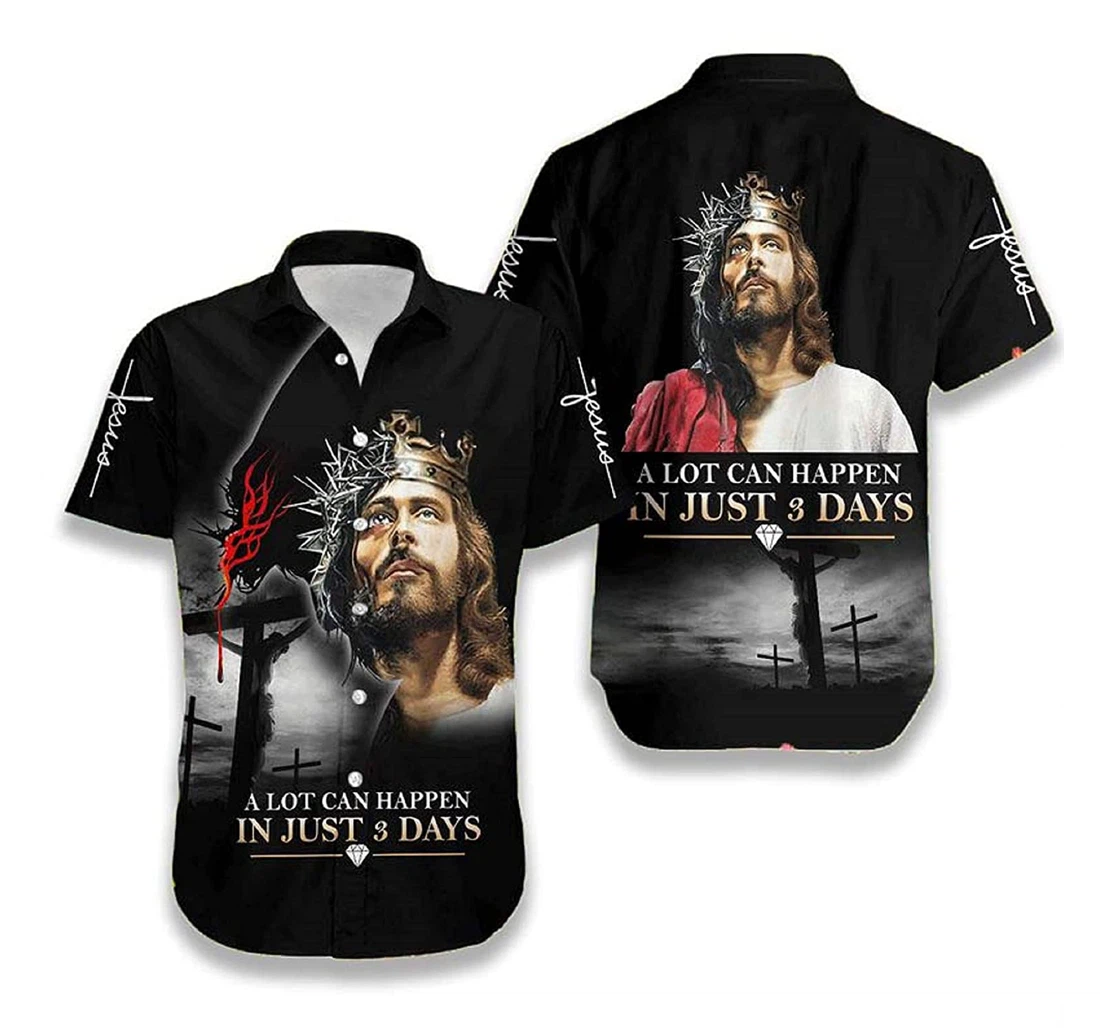 Jesus - God, A Lot Can Happen In Just Days Cross Christian White Hawaiian Shirt, Button Up Aloha Shirt For Men, Women