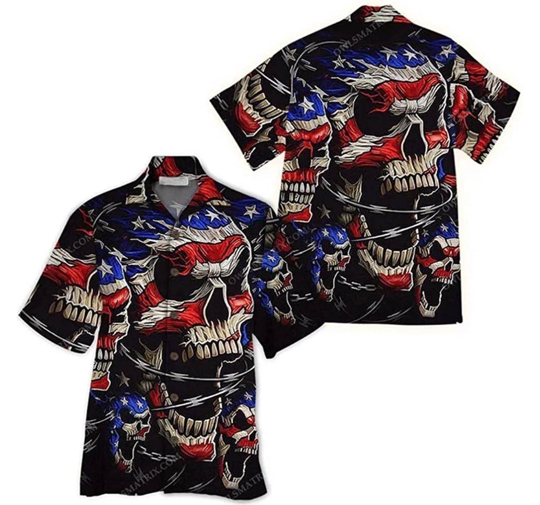 Skull Love America Forever Gift And White Hawaiian Shirt, Button Up Aloha Shirt For Men, Women