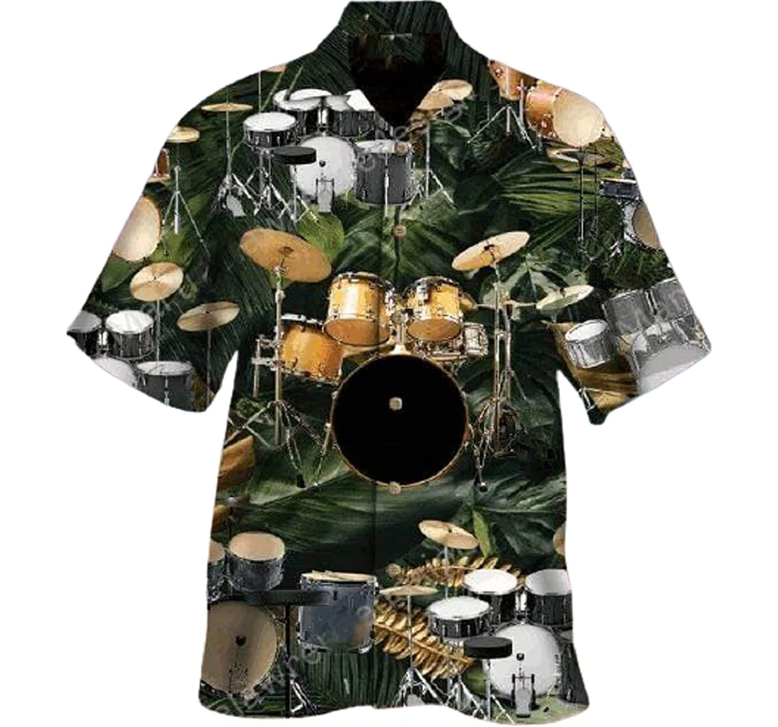 Shirts Drum In Tropical, Gifts And White Hawaiian Shirt, Button Up Aloha Shirt For Men, Women