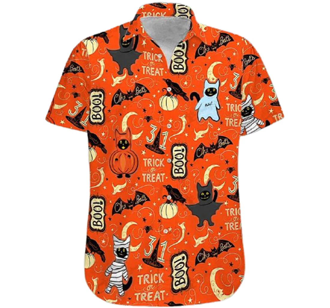 Pumpkin Black Cat Halloween Hawaiian Shirt, Button Up Aloha Shirt For Men, Women
