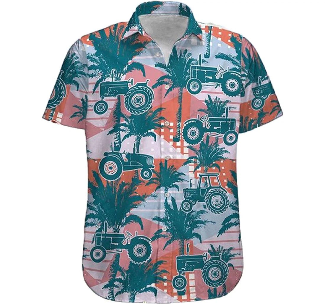 Tractors And Palm Tree Farmer, Gift And White Hawaiian Shirt, Button Up Aloha Shirt For Men, Women