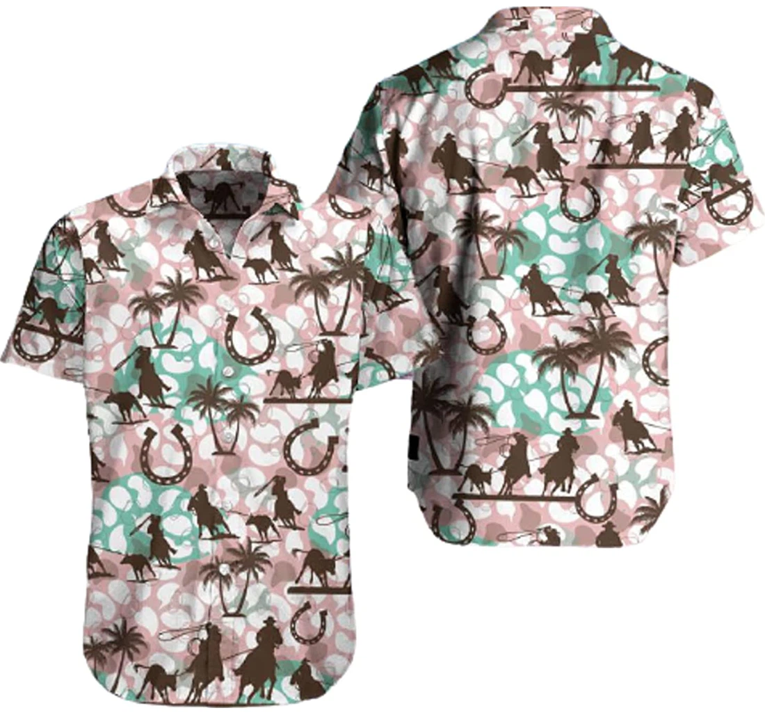 Palm Tree And Horse Sports Reining White Hawaiian Shirt, Button Up Aloha Shirt For Men, Women