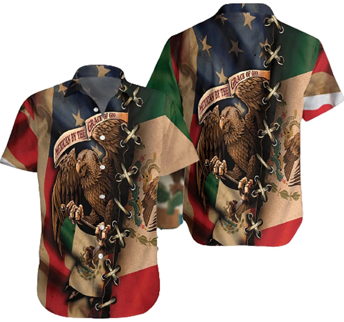 Eagle Flag Mexican By The Grace Of God White Hawaiian Shirt, Button Up Aloha Shirt For Men, Women