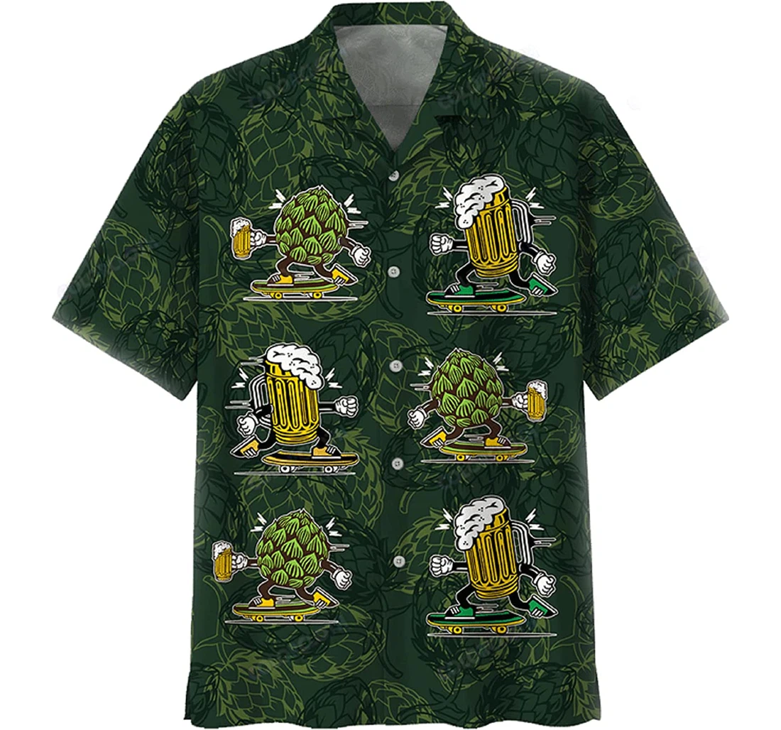 Beer & Hops Gift And White Hawaiian Shirt, Button Up Aloha Shirt For Men, Women