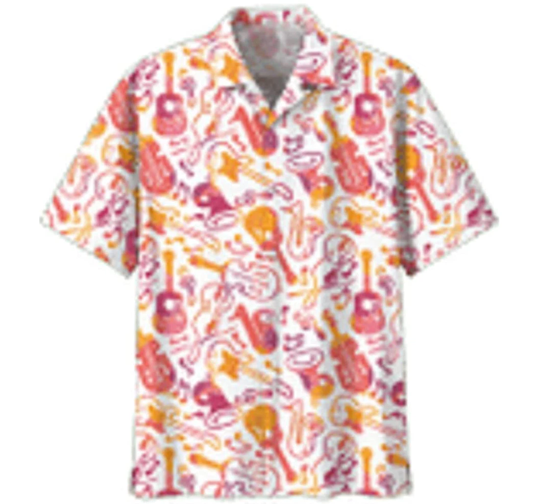 Guitar Trumpet Instrument White Hawaiian Shirt, Button Up Aloha Shirt For Men, Women