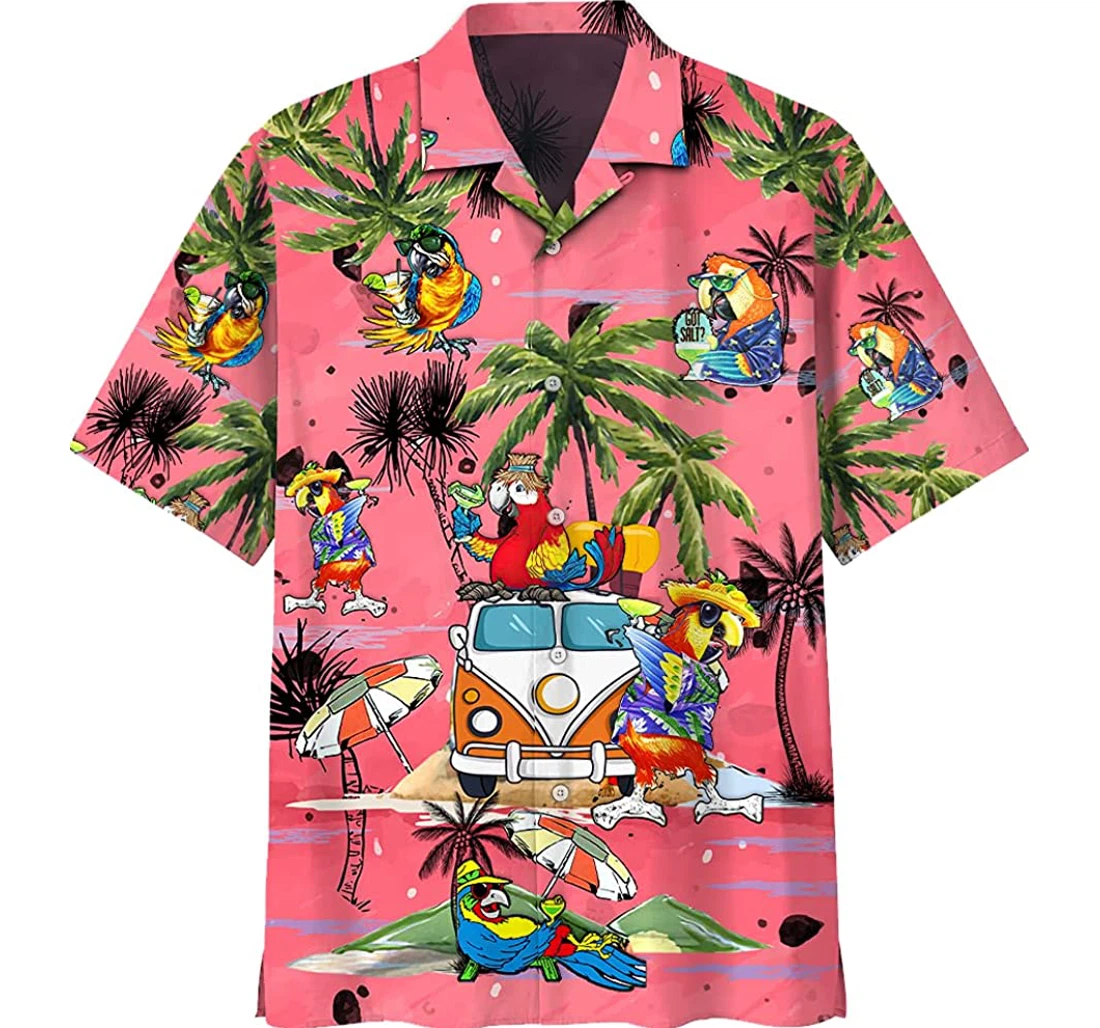 Parrot Beach Pattern - Palm Tree Gift And White Hawaiian Shirt, Button Up Aloha Shirt For Men, Women