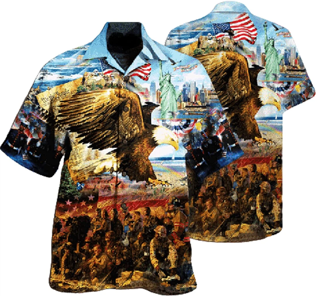 Eagle American, Flag Veteran Gifts And White Hawaiian Shirt, Button Up Aloha Shirt For Men, Women