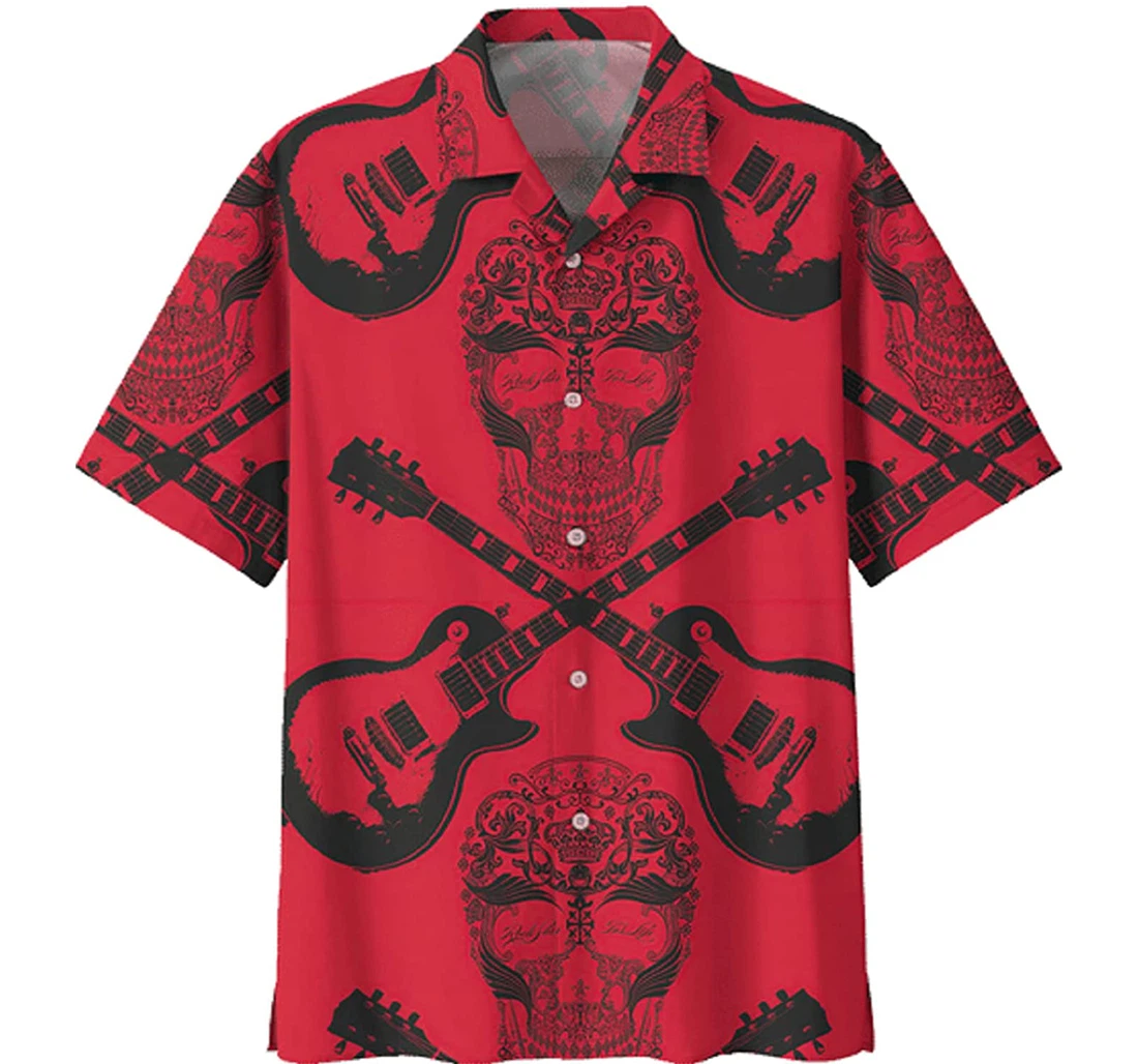 Symmetrical Guitar White Hawaiian Shirt, Button Up Aloha Shirt For Men, Women