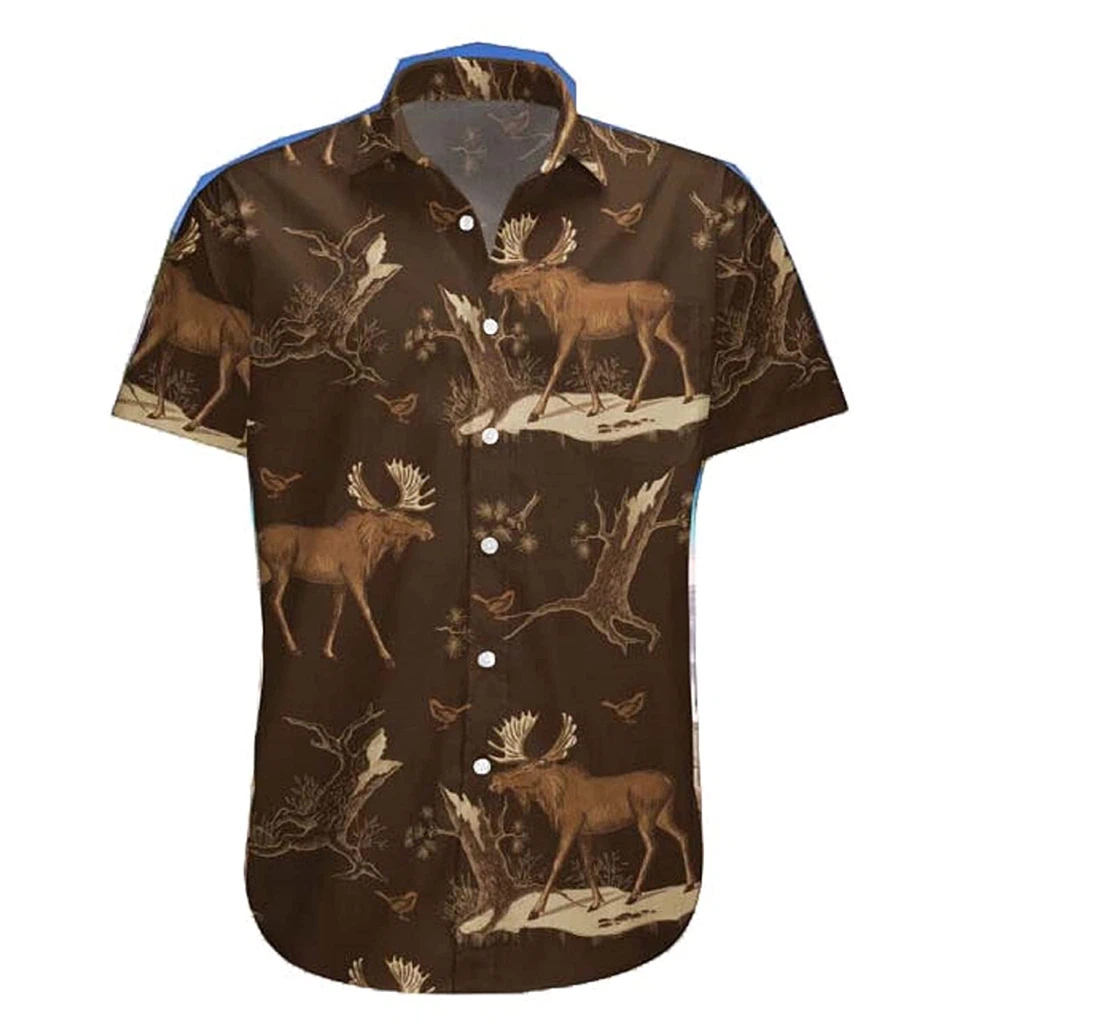 Hunting Moose In The Forest Moose Lover, Gift Hunter White Hawaiian Shirt, Button Up Aloha Shirt For Men, Women