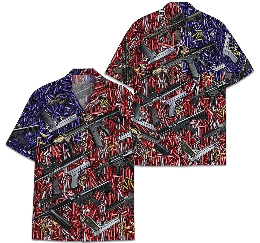 Independence Day - Machine G.un And P.istol Gift And White Hawaiian Shirt, Button Up Aloha Shirt For Men, Women