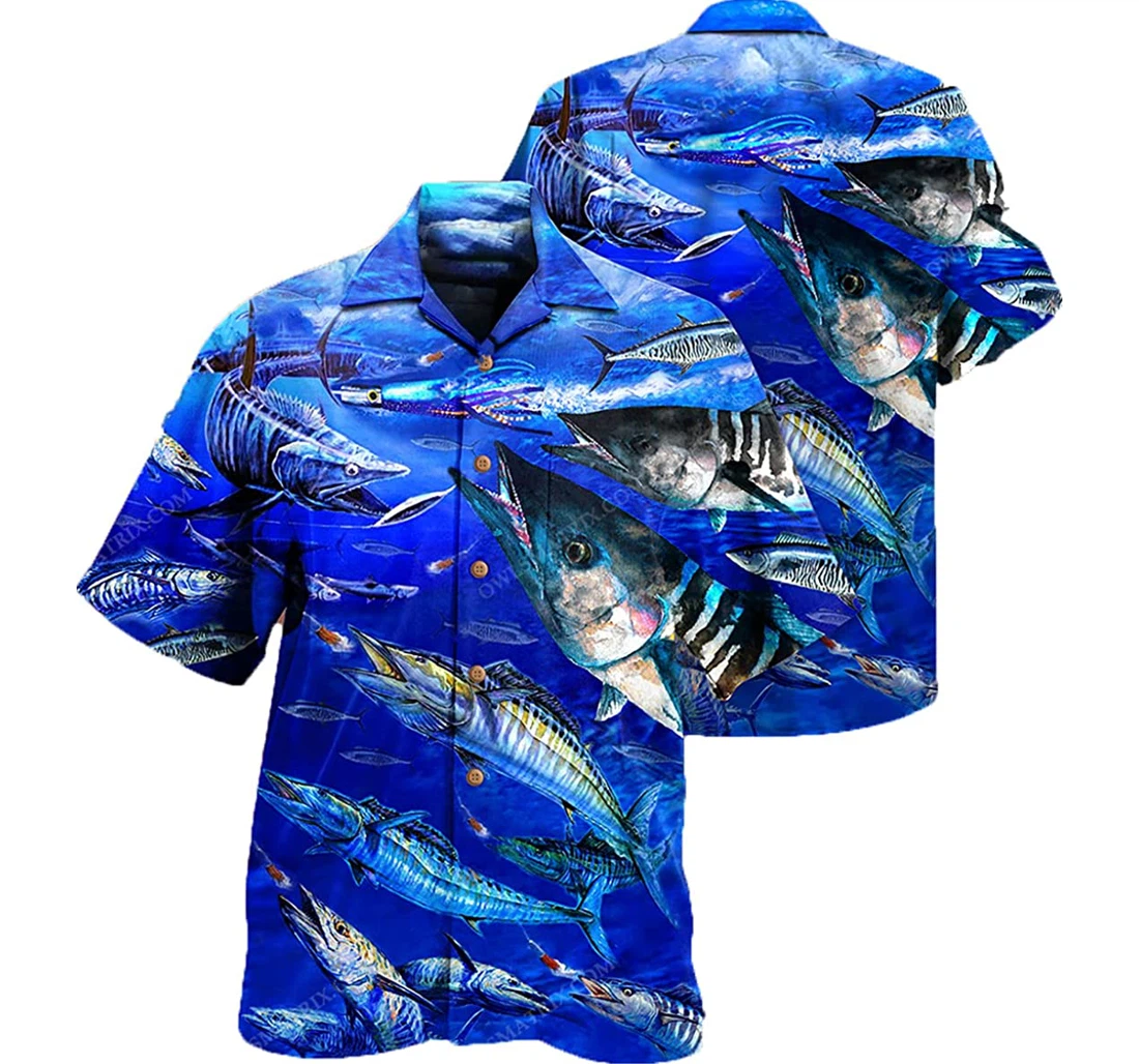 Fishing Love Ocean Blue Gift And Hawaiian Shirt, Button Up Aloha Shirt For Men, Women