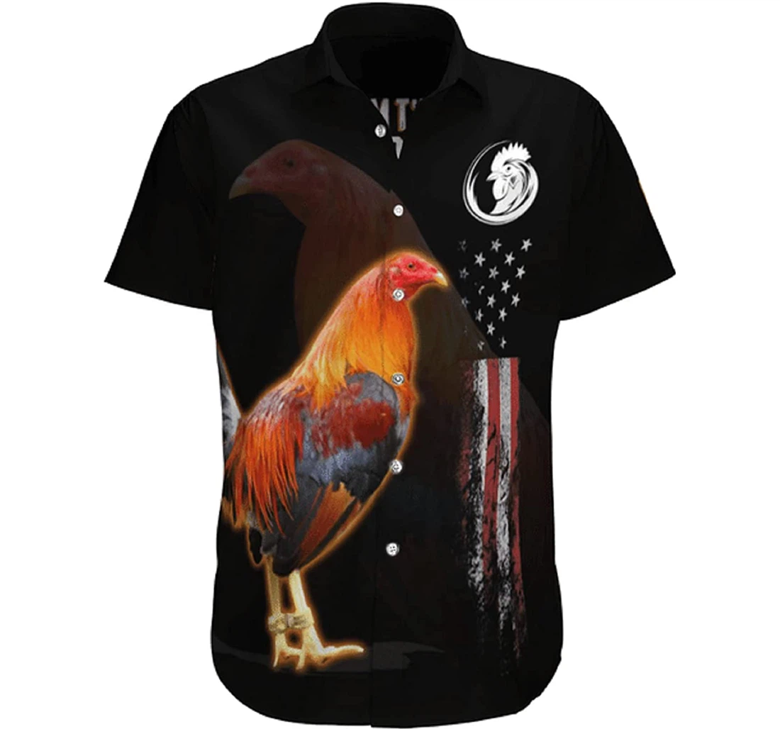 Rooster, Love Rooster And Flag Black And Hawaiian Shirt, Button Up Aloha Shirt For Men, Women