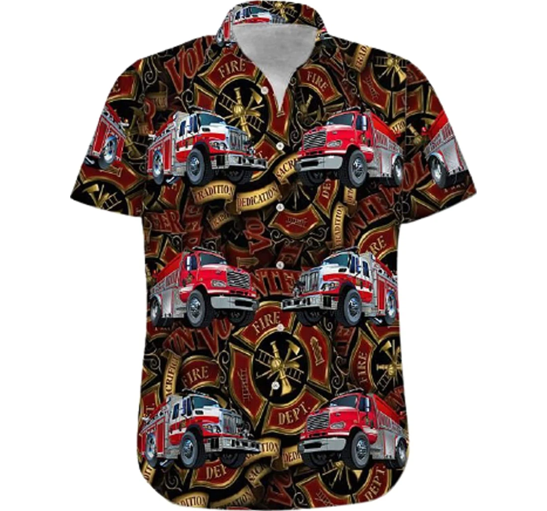 Fire Truck Gifts And White Hawaiian Shirt, Button Up Aloha Shirt For Men, Women