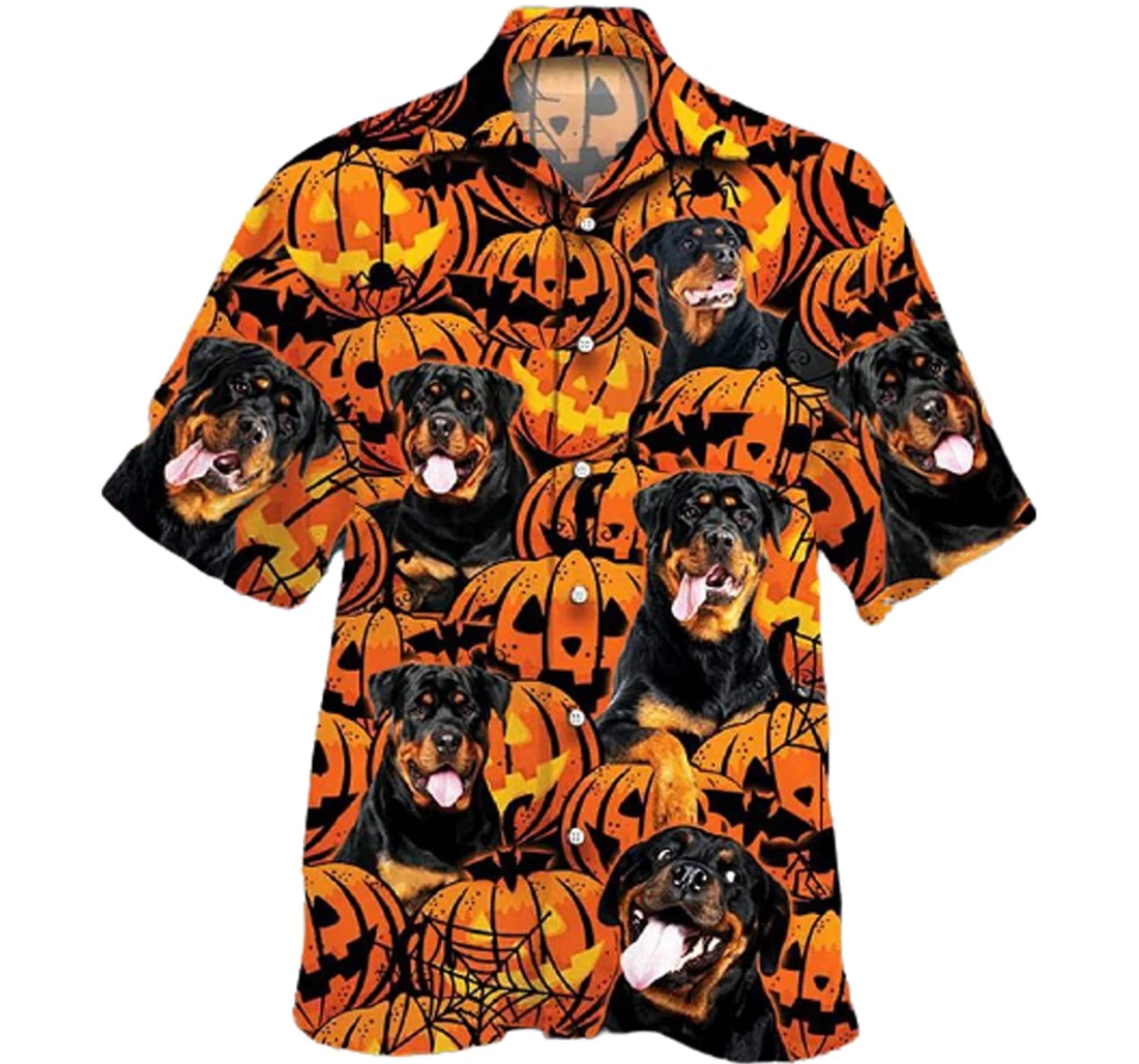 Samoyed Dog Lovers Halloween Pumpkin Gifts And White Hawaiian Shirt, Button Up Aloha Shirt For Men, Women