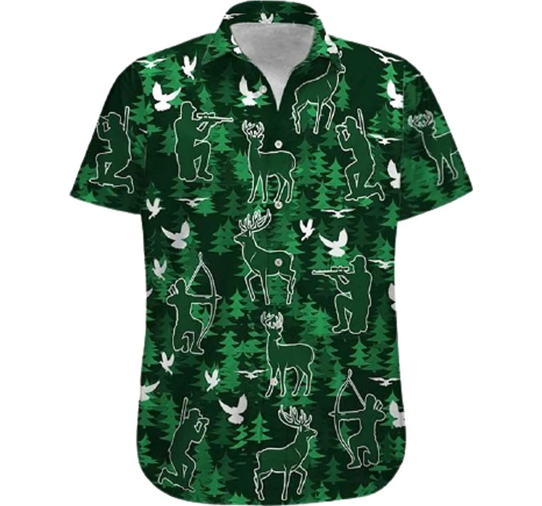 Deer Hunting In The Forest Gifts And White Hawaiian Shirt, Button Up Aloha Shirt For Men, Women